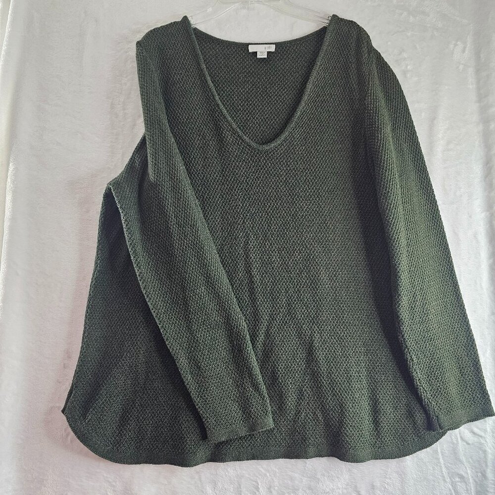 J Jill Women Green Sweater V-Neck Size 1X Pullover Cotton Blend Long Sleeve